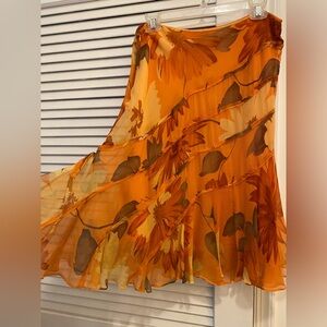 Emanuel Ungaro silk skirt, orange tone floral, size 6. Fully lined. Never wore.